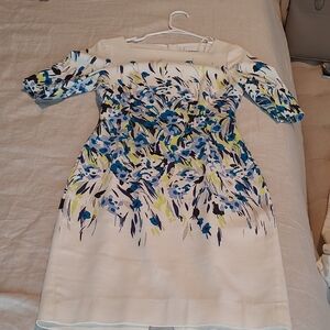 Elegant Floral Print Dress - Blue and White